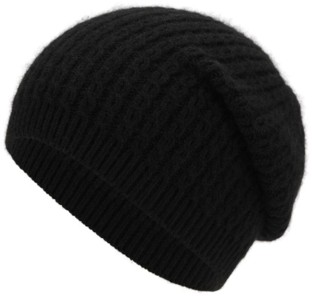 3177 Black Cashmere Blend Beanie Winter Warm Slouchy Knit Beanie Ski Hat